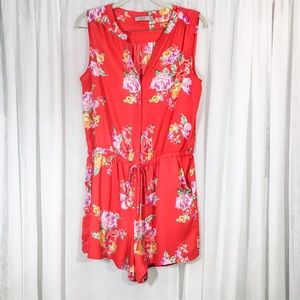 Dalia Coral Button Up Romper Floral